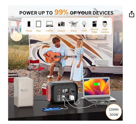 228Wh بطارية الليثيوم الشمسية محطة الطاقة المحمولة 300W مع ضوء LED